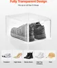 A transparent shoe storage box with shoes inside, and a collage of different shoe types and a hat at the bottom. Náhľad obrázku produktu