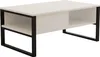 A white coffee table with black metal legs and a built-in shelf. Produktbild-Vorschau