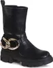 A single black boot with a chunky sole and a gold chain detail. Produktbild-Vorschau