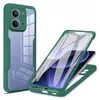 A green and transparent phone case shown from two angles, one fully assembled and one disassembled to show how it fits a phone. Produktbild-Vorschau