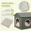 PawHut Katzenhöhle, Katzenhaus, Katzenhütte mit Zwei Türen, Produktbild-Vorschau 4