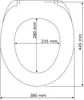 A top-down diagram of a toilet seat with dimensions indicated. Produktbild-Vorschau