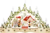 A wooden Christmas decoration depicting a winter scene with a house, trees, and figures. Produktbild-Vorschau