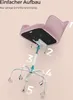 An exploded view diagram showing the assembly steps of a pastel pink office chair. Produktbild-Vorschau