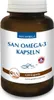 A brown glass bottle of SAN Omega-3 Kapseln dietary supplement. Produktbild-Vorschau