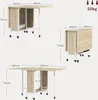 Diagrams showing the dimensions of a folding table in different configurations, along with a weight capacity indicator. Produktbild-Vorschau