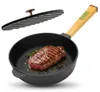 Ø24 cm Gusseisenpfanne Holzgriff mit Grillpresse Pfanne Produktbild-Vorschau 1