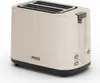A beige toaster with a ribbed texture and black base, shown from a slight angle on a white background. Produktbild-Vorschau