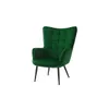 A green armchair with tufted detailing and black legs, presented against a white background. Náhľad obrázku produktu