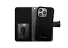 A black iPhone 14 Pro wallet case is shown open on a white background. Produktbild-Vorschau