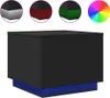 A collage showing a black coffee table with LED lights and smaller circular images displaying different color options and a color wheel. Produktbild-Vorschau