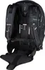 The back view of a black backpack with a grey and white pattern. Voir les images du produit