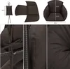 A collage of images showing a brown hanging chair cushion and its dimensions, along with close-up details of the cushion's construction and ties. Produktbild-Vorschau