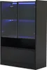 A black display cabinet with glass doors and blue LED lighting. Podgląd zdjęcia produktu