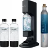 A soda maker, two bottles, and a CO2 cylinder are displayed against a white background. Produktbild-Vorschau