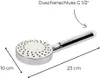 A chrome shower head with a white handle and a white shower plate with multiple small holes. Dimensions are indicated by lines and text. Produktbild-Vorschau