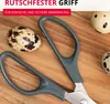 A pair of scissors and quail eggs on a wooden surface. Produktbild-Vorschau