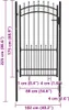 A diagram showing the dimensions of a black metal garden gate. Produktbild-Vorschau