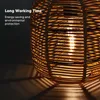 A close-up of a woven rattan lantern with a light bulb inside, casting shadows on a surface. Anteprima dell’immagine prodotto