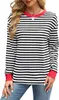 ASKSA Damen T-Shirt Rundhals Langarm Shirts Gestreift Basic Produktbild-Vorschau 2