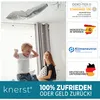 Children playing with a pillow, with various certifications and marketing text on the right side. Produktbild-Vorschau