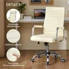 A beige office chair is shown in a room with a desk and laptop in the background. There are also detail shots of the chair's features. Produktbild-Vorschau