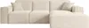 A beige sectional sofa with two throw pillows, shown from the front against a white background. Produktbild-Vorschau