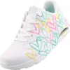 A white Skechers sneaker with a colorful heart print. Produktbild-Vorschau