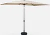 A rectangular patio umbrella with a sand-colored canopy and a black pole and base, set against a white background. Produktbild-Vorschau