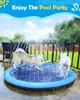 Two dogs playing in a blue inflatable splash pool with water spraying. Produktbild-Vorschau