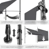 A collage of four images showing different features and aspects of a retractable awning. Produktbild-Vorschau