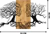 A wall art piece depicting two faces formed by tree branches facing each other, superimposed on a wooden panel. Produktbild-Vorschau