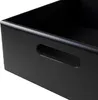 A close-up view of a black wooden crate with a handle cutout. Produktbild-Vorschau