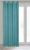 A single turquoise curtain hangs in front of a window. Voir les images du produit