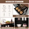 Collage of images showcasing storage features of a cabinet, including drawers, shelves, and top surface. Podgląd zdjęcia produktu