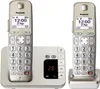 A Panasonic cordless phone set with two handsets and a base station is displayed against a white background. Produktbild-Vorschau