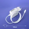 A white power adapter and USB-C cable are displayed on a light purple background. A measurement graphic indicates the cable length is 180cm. Podgląd zdjęcia produktu