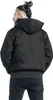 A man wearing a black hooded jacket and jeans, viewed from the back. Produktbild-Vorschau