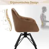 A brown armchair with black metal legs, shown with an illustration of a spine and a silhouette of a person sitting. Produktbild-Vorschau