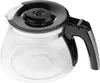 A clear studio shot of a glass coffee pot with a black lid and handle. Voir les images du produit