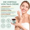A woman is holding a jar of cream, with text describing the benefits of the cream. Produktbild-Vorschau