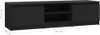 A black TV cabinet with dimensions shown. Voir les images du produit