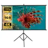 A projection screen with a lionfish image displayed on it, set up on a tripod stand. Produktbild-Vorschau