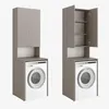 Two identical laundry cabinets with washing machines, one with closed doors and one with open doors, against a white background. Produktbild-Vorschau