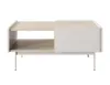 A modern coffee table with a white drawer and wooden shelves, presented against a white background. Náhled obrázku produktu