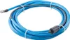 A coiled blue drain snake with a metal inner cable and a gray handle attachment. Produktbild-Vorschau
