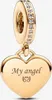 A gold heart-shaped charm with the inscription "My angel" and a small pair of wings. Voir les images du produit