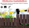 A hand is using a mallet to install a brown garden border fence into the ground, with yellow flowers in the background. Náhled obrázku produktu