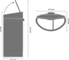 Diagrams showing the dimensions of a Brabantia Mülleimer Touch Bin New, recycle, 23+10 L Platinum. Voir les images du produit
