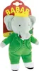 A plush toy of the character Babar the Elephant, wearing a green suit and a yellow crown, is shown against a white background with a red tag behind it. Anteprima dell’immagine prodotto